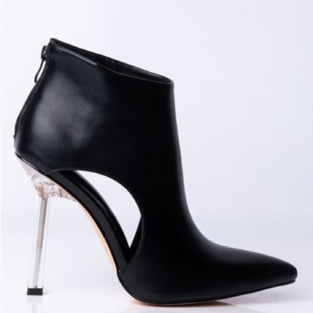 Azalea Wang Sexy Black Leather Cut Out Stiletto Ankle Boots - Picture 4 of 6
